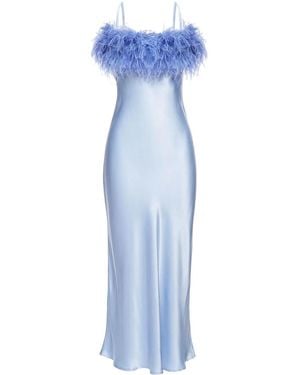 Sleeper Boheme Feather Trim Slip Dress - Blue