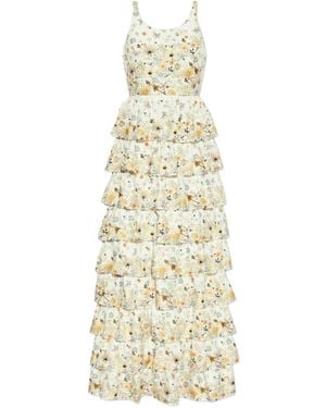 Munthe Floral-Print Tiered Dress - Metallic