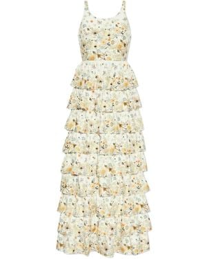 Munthe Floral-Print Tiered Dress - Metallic