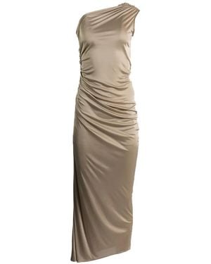 Atlein One-Shoulder Draped Dress - Natural