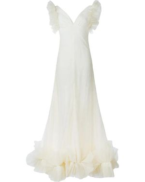 McQueen Ruffled Tulle Evening Dress - White