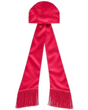 ROWEN ROSE Fringe-Trimmed Satin Hair Scarf - Red