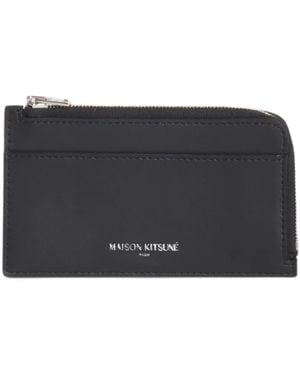 Maison Kitsuné Logo-Print Leather Cardholder - Grey