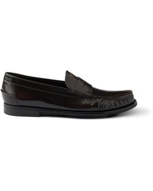 Prada Brushed Leather Loafers - Black