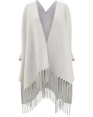 Brunello Cucinelli Poncho Con Frange - Bianco