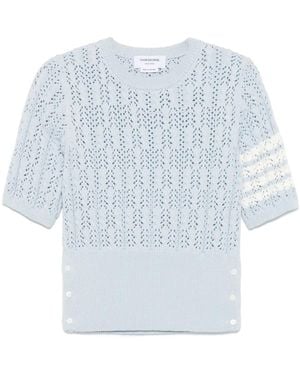 Thom Browne 4-Bar Pointelle T-Shirt - Blue