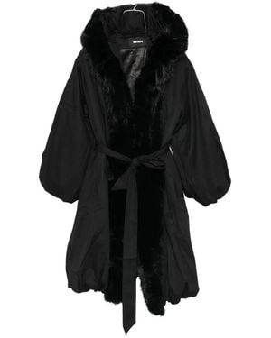 ROTATE BIRGER CHRISTENSEN Faux-Fur Trim Hooded Coat - Black