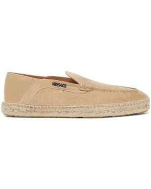 Versace Suede And Leather Logo Espadrilles - Natural