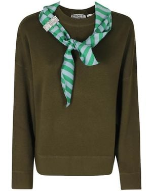 Essentiel Antwerp Scarf-Detail Crystal-Embellished Jumper - Green
