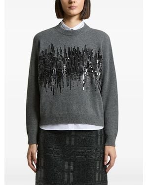 Peserico Sequin-Embellished Drop-Shoulder Sweater - Gray