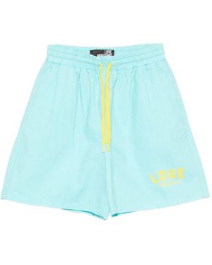 Love Moschino Logo-Print Pinstripe-Pattern Shorts - Blue