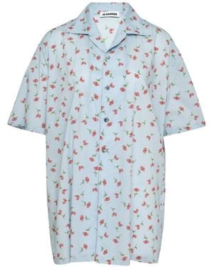 Jil Sander Floral-Print Short-Sleeved Shirt - Blue