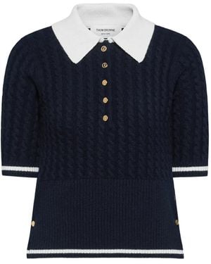 Thom Browne Cable-Stitch Polo Shirt - Blue