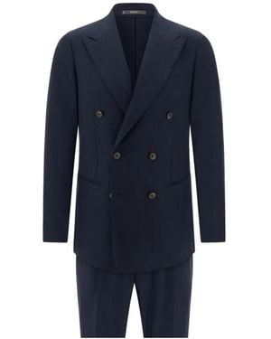 BOGGI Traje De Franela De Lana Con Doble Botonadura Y Motivo - Azul