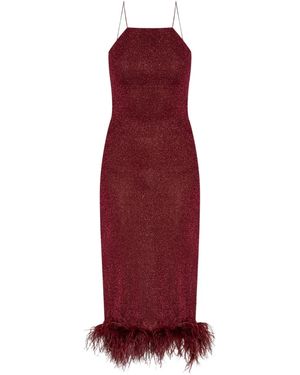 Oséree Glitter-Midikleid mit Federbesatz - Rot