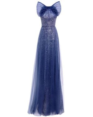 Gemy Maalouf Sequin-Embellished Bow-Detail Dress - Blue