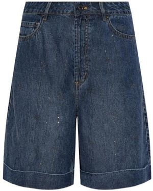 Self-Portrait Sequin-Embellished Knee-Length Shorts - Blue