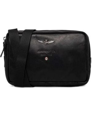 Aeronautica Militare Logo-Plaque Leather Belt Bag - Black