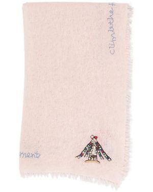 Mouleta Embroidered Frayed Scarf - Pink