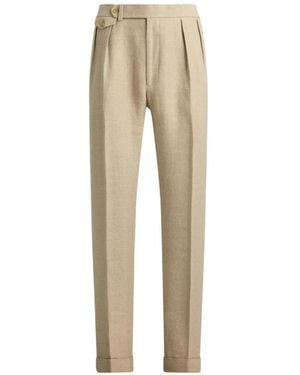 Ralph Lauren Gregory Double-Pleated Herringbone Trousers - Natural
