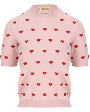 Valentino Garavani Heart-Pattern Short-Sleeve Sweater - Pink