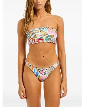 Seafolly Beach Boheme Hipster Mosaic-Print Ruffled-Trim Top - Blue