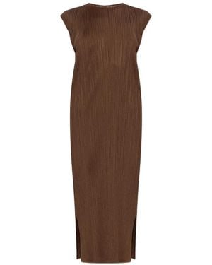 Pleats Please Issey Miyake Sleeveless Pleated Dress - Brown