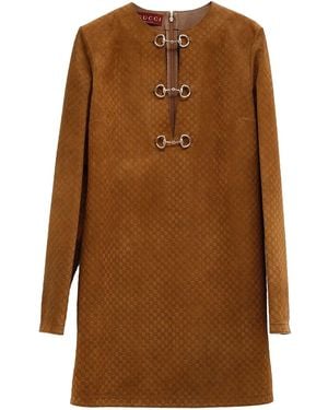 Gucci Gg Suede Mini Dress - Brown