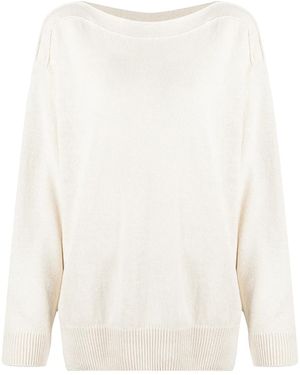 Closed Boat-Neck Knit Jumper - White