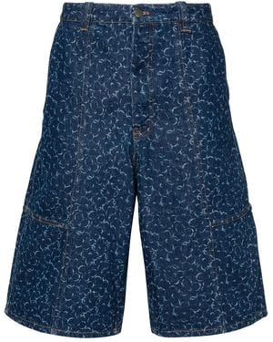 Maison Kitsuné Abstract Daisy-Print Denim Shorts - Blue