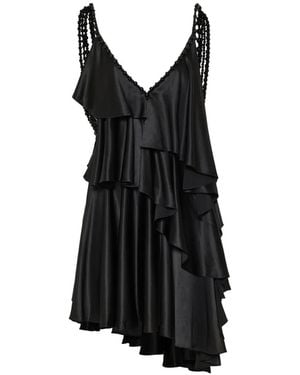 Balmain Beaded Ruffled Dress - Black