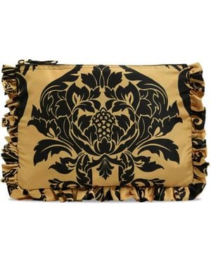 La DoubleJ Cherubs-Print Ruffle-Trim Clutch Bag - Metallic