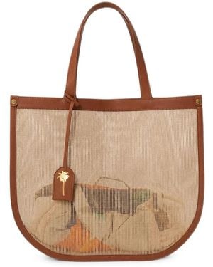 Agua de Coco Medium Playa Leather-Trim Shoulder Bag - Natural