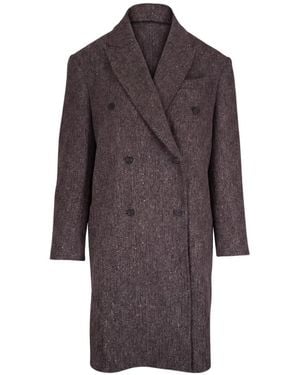 Brunello Cucinelli Herringbone-Pattern Double-Breasted Coat - Brown