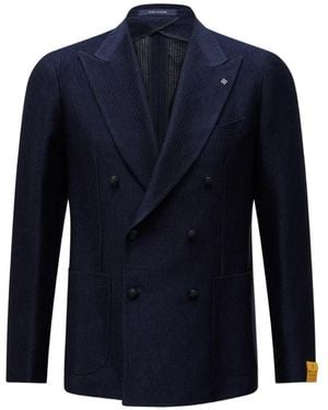 Tagliatore Double-Breasted Textured Blazer - Blue