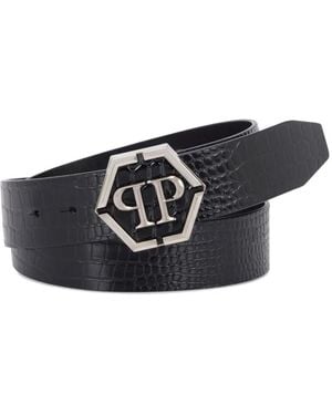 Philipp Plein Cocco Buckle Leather Belt - White