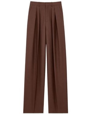 Saint Laurent Pleated-Design Wide-Leg Pants - Brown
