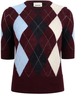 KHAITE Diamond-Pattern Short-Sleeve Top - Purple