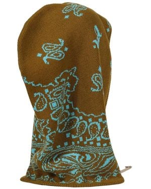 JUN/NAKAYAMA Paisley-Print Drawstring Balaclava - Green