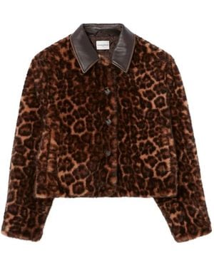 Claudie Pierlot Jas Met Luipaardprint En Leren Afwerking - Bruin