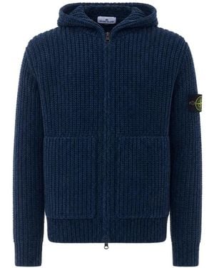 Stone Island 5100065 Mouliné Cotton-Chenille Zip-Up Jumper - Blue
