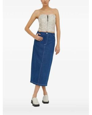 Résumé Snakeskin-Print Zip-Up Top - Blue