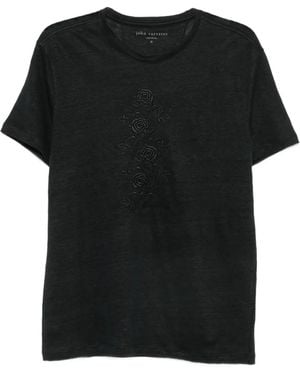John Varvatos Floral-Embroidered Crew-Neck T-Shirt - Black