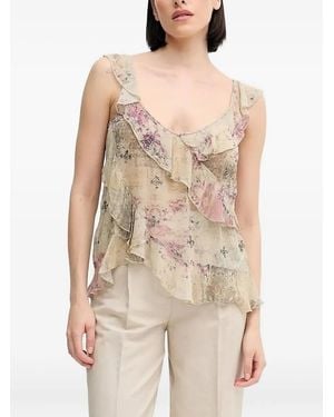 INTROPIA Bead-Embellished Ruffled Blouse - Natural