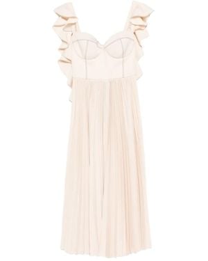 Parlor Ruffled Pleated Midi Dress - White