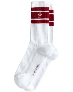 JW Anderson Chaussettes À Rayures Avec Emblème - White