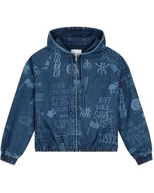 Arte' Graphic-Print Denim Jacket - Blue