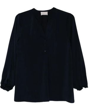 Hemisphere V-Neck Ruched-Detail Blouse - Blue