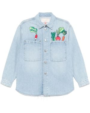 Mira Mikati Vegetable-Embroidered Denim Jacket - Blue