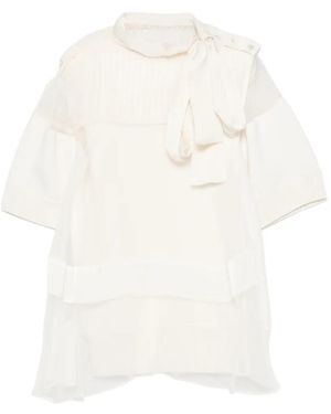 Sacai Pussy-Bow Paneled Top - White